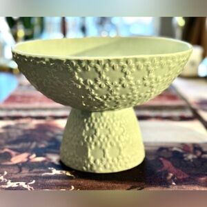 Vintage Ceramic Raised Bowl/Compote, Matte Mint